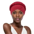 Red braided turban headwrap for women, stylish twist knot headband hijab cap for daily wear. - One Size / Burgundy