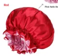 Bonnet de nuit en satin rouge double face bonnet de protection des cheveux élastique. - Rouge Vif + Rose