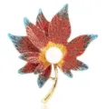Broche exquise en email feuille d'erable avec perle centrale, accessoire de vetement dore - Feuille d'Érable Rouge Bleu