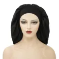 Schwarze Satinschlafmütze, extra große Haube mit breitem Band für den Haarschutz. - Einheitsgröße / Schwarz