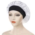 White and black wide elastic band satin sleep cap for women hair care and night cap style - One Size / White