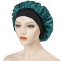 Green Satin Hair Bonnet Silk Sleep Cap with Black Wide Band Night Sleep Hat for Women - One Size / Aqua Blue