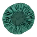 Green satin sleep bonnet for curly hair, soft extra large hair care cap with wide band. - One Size / Dark Green