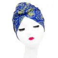 Ethnic style blue patterned donut turban hat for women, fashionable headwrap for daily wear. - One Size / YQ2-12