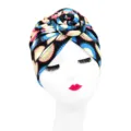 Ethnic Style Black Printed Turban Hat Colorful Geometric Pattern Doughnut Head Wrap Cap - One Size / YQ2-9