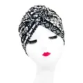 Black and white geometric pattern turban hat, stylish twist knot headwrap for women. - One Size / YQ2-4