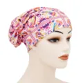 Pink printed cotton sleep cap, comfortable double-layer satin lined chemo cap for women. - One Size / YH001-8