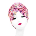 Ethnic floral print turban hat for women, vintage donut knot head wrap cap for daily wear - One Size / YQ2-6