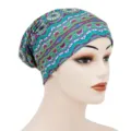 Printed boho sleep cap, elastic chemo cap with soft cotton and satin lining for women. - One Size / YH001-10