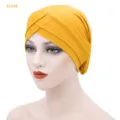 Women's Gold Milk Silk Turban Hat Cross Wrap Chemotherapy Cap Daily Sleep Beanie - One Size / Gold