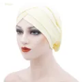 Women milk silk turban cap in beige color, comfortable chemotherapy headwrap for daily wear. - One Size / Cream