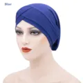 Blue Solid Color Milk Silk Turban Cap Women Chemo Cap Breathable Soft Head Wrap Daily - One Size / Sapphire Blue