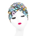 Vibrant geometric print turban hat, stylish doughnut twist head wrap for women, ethnic fashion. - One Size / YQ2-5