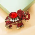 Broche éléphant en strass vintage, épingle animale en alliage cristal rouge pour la mode. - Rouge
