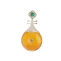 Detailed shot of Chinese style Pipa brooch featuring yellow agate and emerald accents. - Chinese Style Yellow Agate Pipa