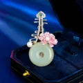 Exquisite Chinese style pipa brooch detail, elegant pearl and jade accent for qipao - Jade Safety Buckle Pipa