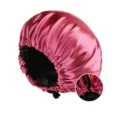 Berretto da notte in doppio raso, cuffia per capelli elastica rosa per le donne. - Regolabile / Rosa Appassita + Fodera Nera