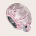 Cuffia da notte in raso doppia faccia rosa e grigia con fibbia regolabile per capelli. - Regolabile / Rosa + Fodera Grigia
