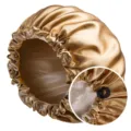 Cuffia da notte in satin bifacciale per donna, cuffia elastica regolabile per capelli. - Regolabile / Oro + Fodera Beige