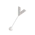 Detailed shot of the crystal V-shaped brooch featuring sparkling rhinestones and pearl pin. - Style 2 (V-Shape Long Pin Brooch)