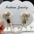 Broche de lazo de cristal clip para cuello con cadena de perlas, accesorio cardigan. - Estilo Mariposa Strass Rojo Dorado (1623623-2)