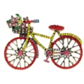 Bunte Strass Fahrrad Brosche Detailansicht mit funkelnden Kristallsteinen und Blumenkorb. - Rot