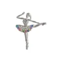 Close-up detail view of the exquisite silver ballerina brooch, sparkling crystal rhinestones. - Style 10 / 5.2*4.1cm