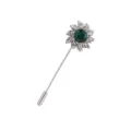 Elegant alloy rhinestone flower lapel pin brooch with dark green crystal centerpiece for women. - Style 9 (Green Flower Long Pin Brooch)