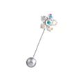 Creative simulation design flower brooch with iridescent rhinestones and pearl. Detail view. - Style 10 (Seven-Petal Flower Long Pin Brooch)