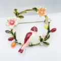 Niedliche Vögel Blumenkranz Brosche Emaille Strass Anzug Pin süßes Kleidung Zubehör - Kranz Vogel 1