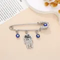 Boos oog Hamsa hand strass veiligheidsspeld broche, elegant kleding accessoire. - Hand (A-3-13) / 5.7cm x 1.2cm / Zilver