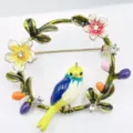 Emaille Vogel Blumenkranz Brosche süße Strass Kristall Anstecknadel für Damen Anzug Jacke Deko - Kranz Vogel 2