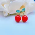 Exquisite cute cherry brooch pin with red pearls and sparkling crystals for women fashion. - Jelly Green Crystal