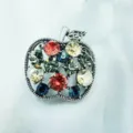 Crystal apple brooch pin for women, elegant rhinestone coat accessory and fashion jewelry. - Antique Silver Multicolor