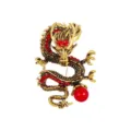 Broche de Dragon Dorado Vintage Strass Rojo Traje Pin Joyeria de Moda Unisex - Oro Antiguo Serie 1