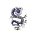 Broche de Dragon Vintage de Plata con Estrás Azul y Perla Accesorio para Traje - Plata Antigua Serie 2