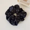 Black satin hair scrunchie with white floral print, elegant ponytail holder for women daily use. - Black Small Flower