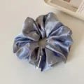 Grey satin floral hair scrunchies elegant ponytail holder hair tie for women and girls style. - Blue Small Flower
