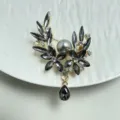 Prachtige Grijze Kristallen Strass Bloem Broche met Hanger Mode Sieraden Accessoire - Grijs