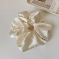 Elegant satin floral hair scrunchie for women, soft elastic hair tie pony tail holder accessories. - Creamy Small Floral