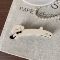 Cute puppy design banana hair clip with bow, elegant vertical hair claw for women daily. - Off White