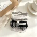 Schwarzes Karo-Rüschen-Haargummi-Set Perlen-Haarband und Telefonkabel-Haarband für süße Mädchen. - Schwarzes Kleinkariertes Haargummi Set