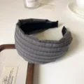Donkergrijze geruite stoffen haarband brede haarhoop elegante haaraccessoires voor dames - Grijs Geruite Brede Haarband