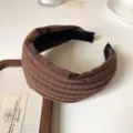Bruine geruite stoffen haarband, elegante brede haarhoop, antislip mode haaraccessoire SKU - Koffie Geruite Brede Haarband