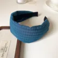 Blauwe geruite stoffen haarband, brede rand haarhoop, elegant dagelijks haaraccessoire voor vrouwen. - Blauw Geruite Brede Haarband