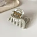 Elegant light grey large hair claw clip with gold spring, chic French style accessory for thick hair. - Cream Green