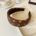 Korean style brown polka dot wide brim headband, sweet and vintage hair accessory for daily wear. - Dark Coffee Polka Dot Wide Headband
