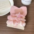 Cute pink mesh hair scrunchies set with glitter star telephone wire hair tie for women - Starfish Style / Three-Piece Set / Pink