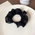 Black fabric scrunchie, soft elastic hair tie, stylish Korean hair accessory for women. - Black Lace Scrunchie