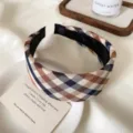 Bandeau à carreaux pour femmes, serre-tête élégant à haut volume, accessoire cheveux marron. - Serre-tête Large À Plaid Moyen